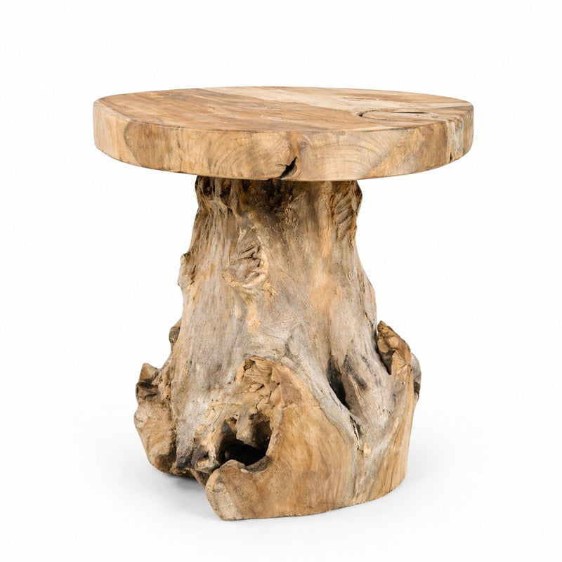 Teak houten wilde boomstam bijzettafel.