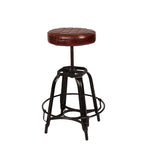 Vintage tabouret kruk Babet van staal met lederen zitting en voetring