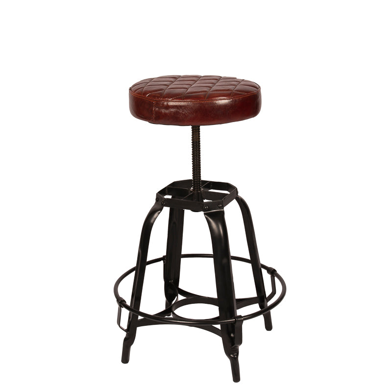 Vintage tabouret kruk Babet van staal met lederen zitting en voetring