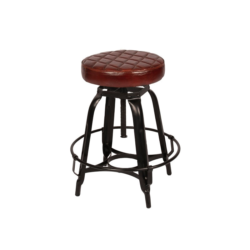 In hoogte verstelbaar retro krukje Babet met een zitting van leer