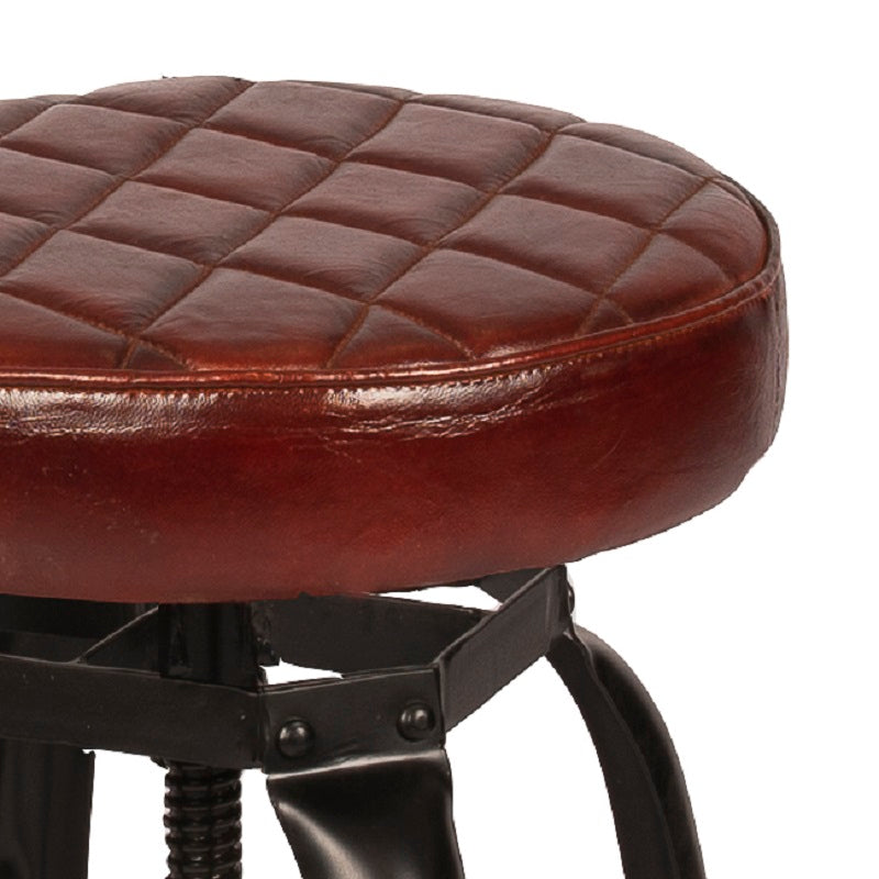 Industriële tabouret kruk Babet met zitting van leer