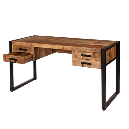 Barney industrieel bureau van manhgout met opbergladen en stelvoeten.