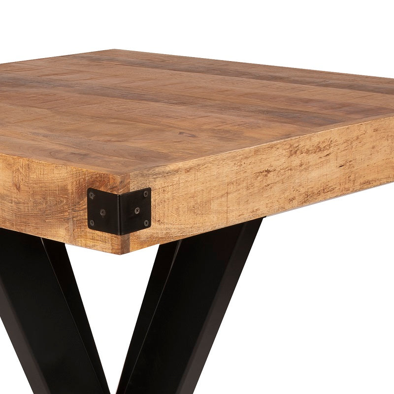 Industriële bartafel van mangohout en metaal.