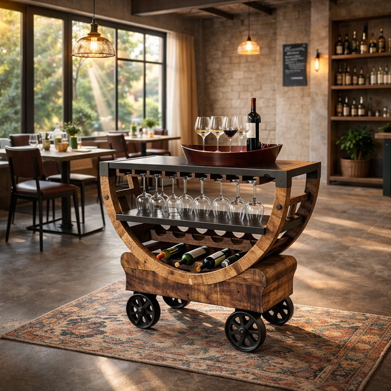 De wijnkar Bernadette is door zijn industriële uitstraling een mooie aanvulling in elk interieur.