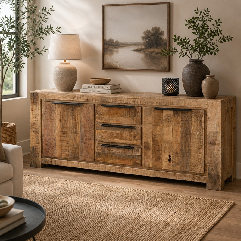 Bohemian stijl mangohouten dressoir met lade.