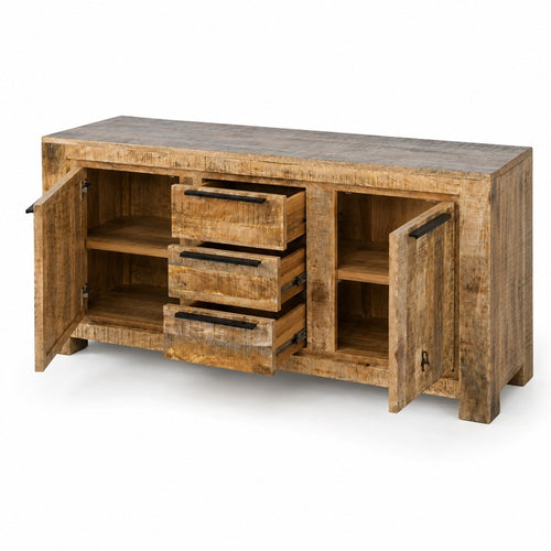 Houten tv kast dressoir van mangohout op 4 poten.
