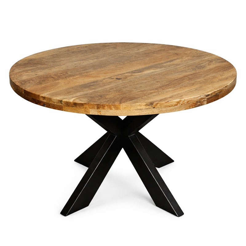 De Dine Fine 120 ronde keukentafel is gemaakt van een mangoblad met een zwart kruispoot onderstel. 