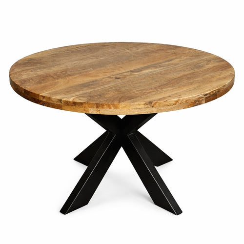 De Dine Fine 120 ronde keukentafel is gemaakt van een mangoblad met een zwart kruispoot onderstel. 