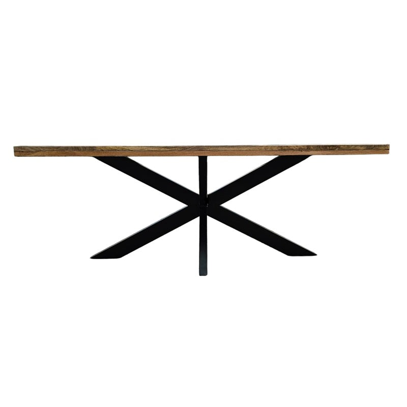 Zijaanzicht van de mango houten eetkamertafel Dine Fine 200.