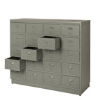 Refurbished look vintage ladekast met 20 laden in de kleur grijs.
