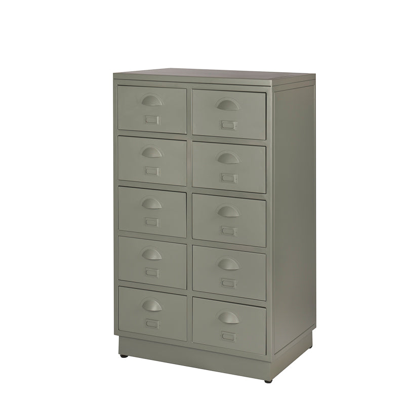 Ladekast in vintage stijl in de kleur grijs met een refurbished afwerking.