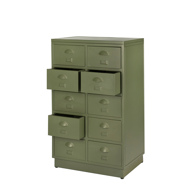 Onze Zero ladekast uitgevoerd met 10 laden en steldoppen voor het waterpas afstellen van de kast.