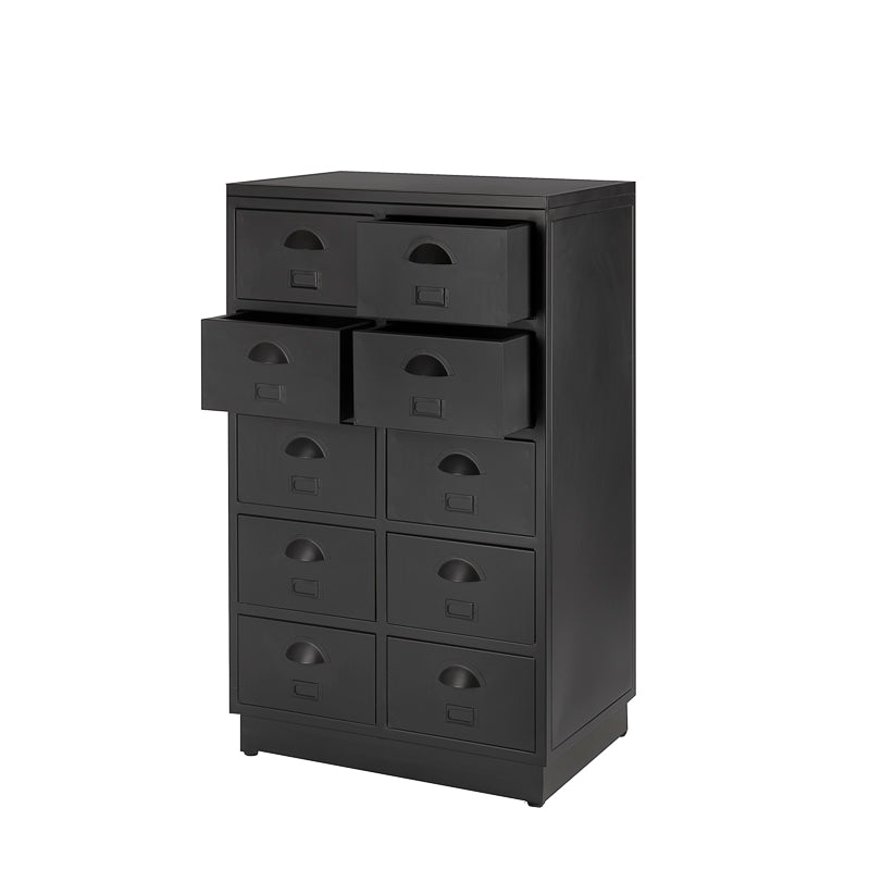 Retro look robuuste 10 ladekast met een zwarte industriële afwerking. 