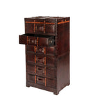 Hoge dressoir van leder met 6 laden.