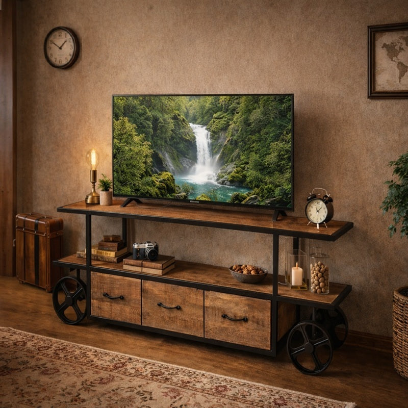 Het Isabelle tv meubel is gemaakt van mangohout en zwart gelakt staal en heeft daardoor een industrieel karakter. 