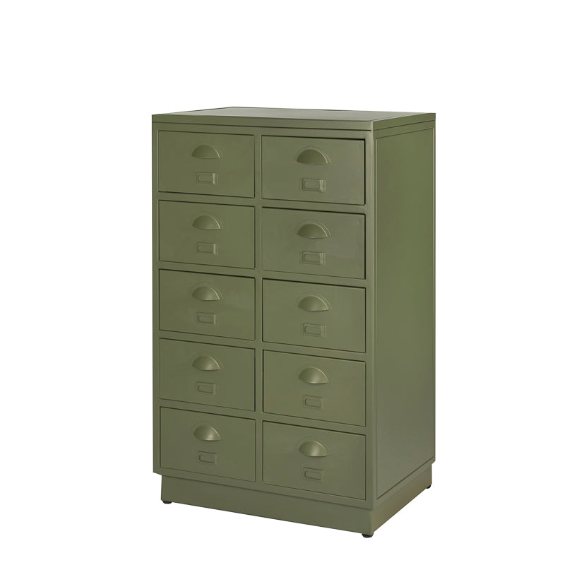 Ladekast Onze Zero in de stijl industrieel met handgrepen op de lade en een etkethouder.