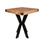 Hoge bartafel van mangohout en zwart metaal.