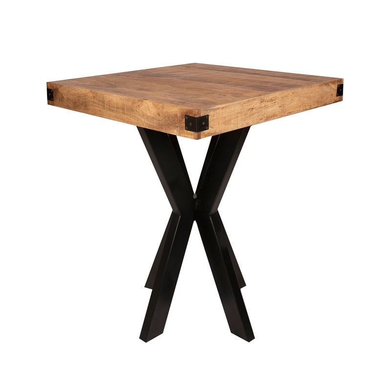 Hoge bartafel van mangohout en zwart metaal.