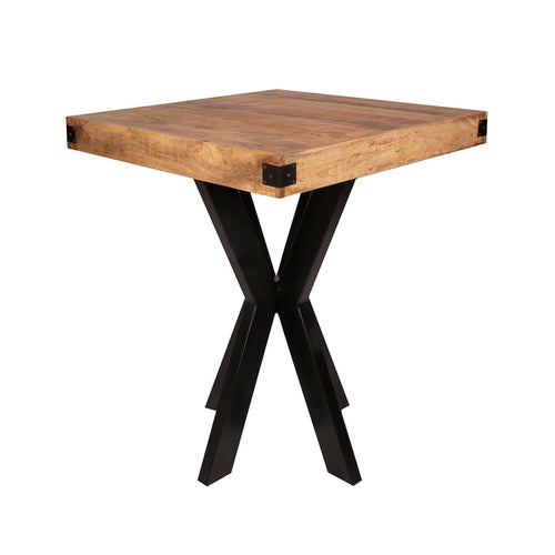 Hoge bartafel van mangohout en zwart metaal.