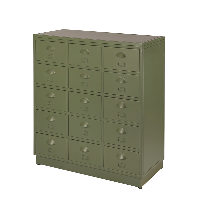 De nieuwe refurbished look ladekast One Five heeft 15 laden en 4 stedoppen voor het waterpas afstellen van de kast.