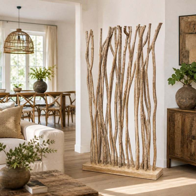 Kamerscherm met 25 takken van teak.