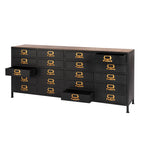 Retro look ladekast op pootjes en een houten topblad.
