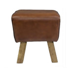 Turnbok Rodeo is met leer bekleed en heeft houten pootjes.