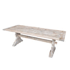 Stevige whitewash tafel van 230 cm lang geschikt voor 6 tot 8 personen.