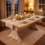 Whitwash eetkamertafel van massief mangohout.