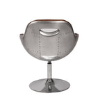 Draaibare fauteuil van aluminium en leer met een vintage uitstraling.