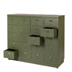 De ijzeren ladenkast Two Zero Groen heeft een antieke uitstraling door de klassieke productie methode en de refurbished afwerking.