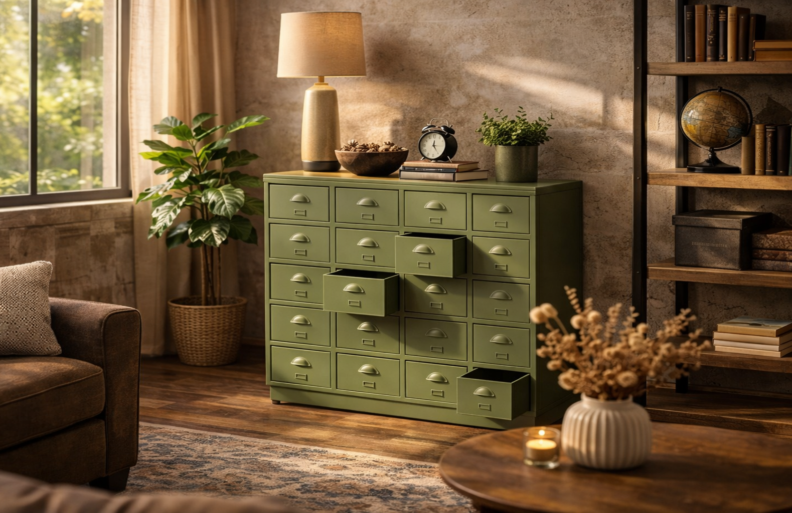 Sfeer voorstelling van de stalen Two Zero vintage ladenkast.