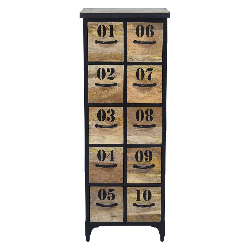 Ladekast zwart met houten lade van mangohout.
